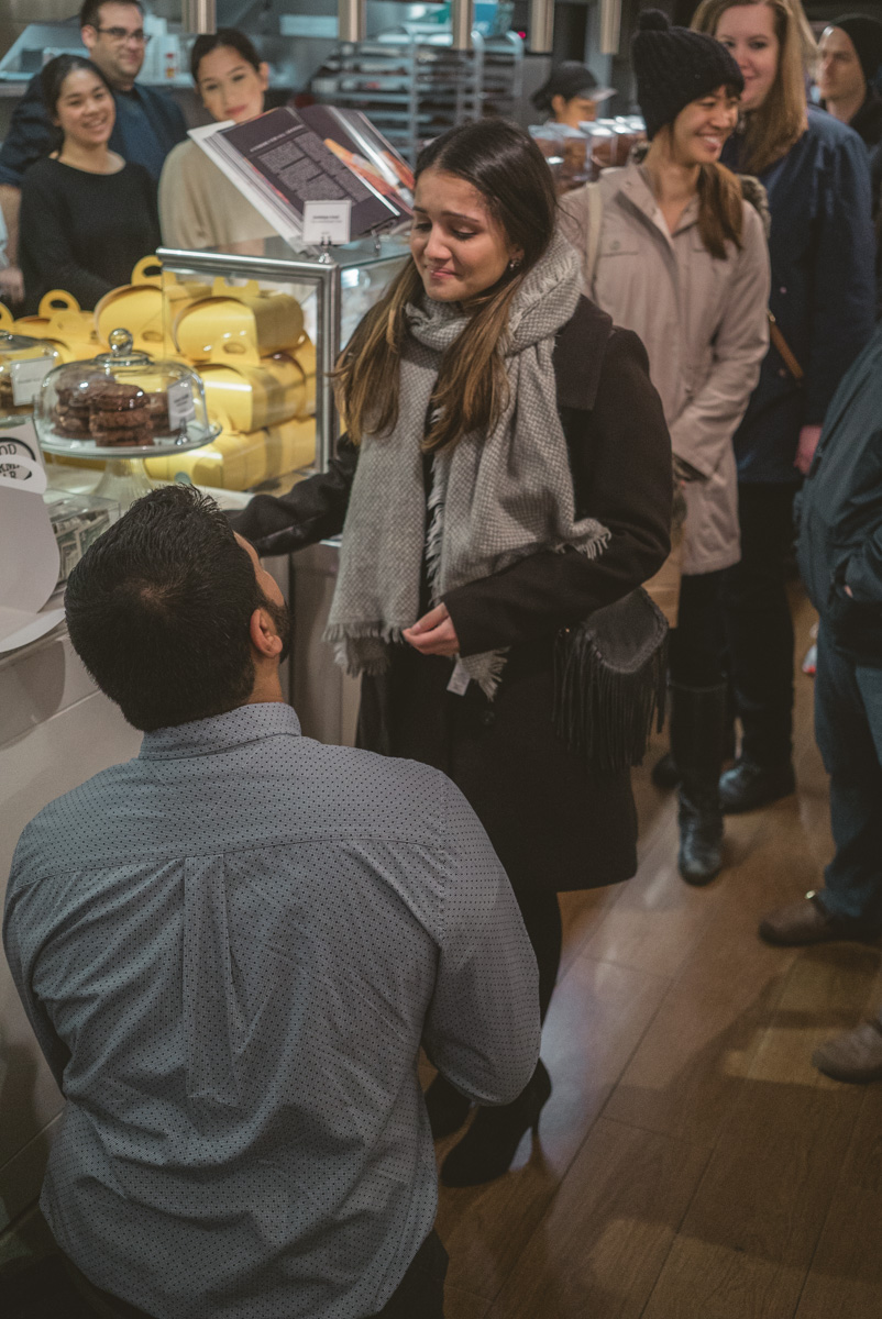Surprise Marriage proposal at the Dominique Ansel Bakery. Soho NYC