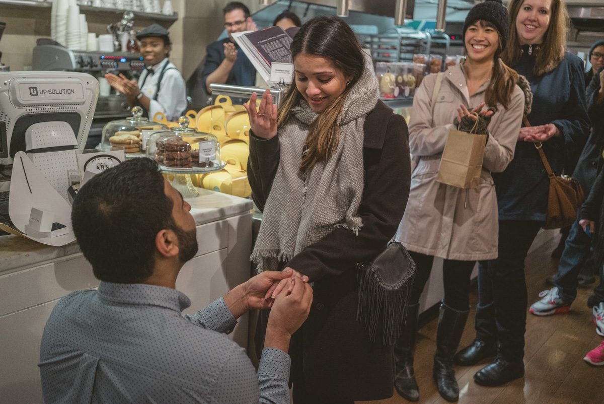 Surprise Marriage proposal at the Dominique Ansel Bakery. Soho NYC