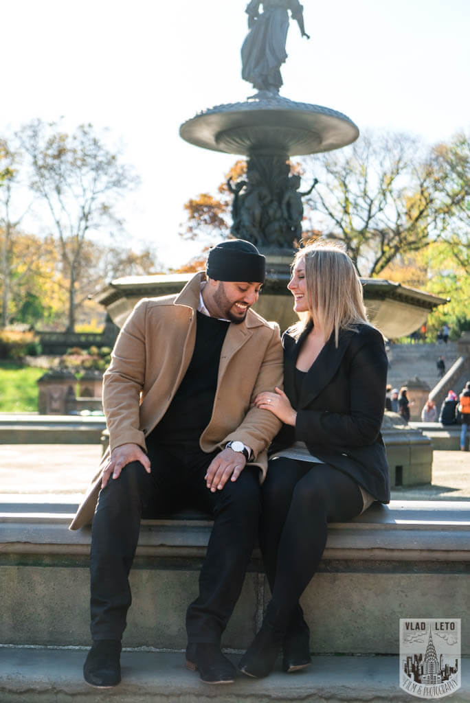 Engagement photo from Bethesda terrace in Central Park 