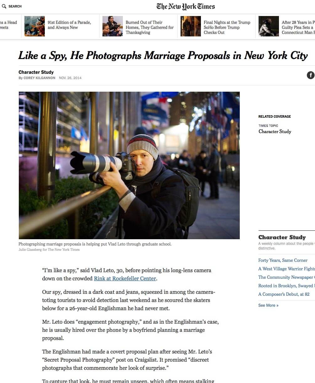 Photo from NY Times with secret proposal photographer Vlad Leto