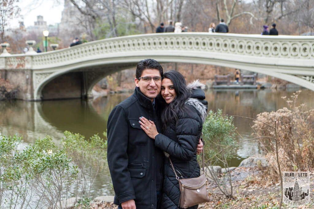 Bow Bridge Central Park engagement photo