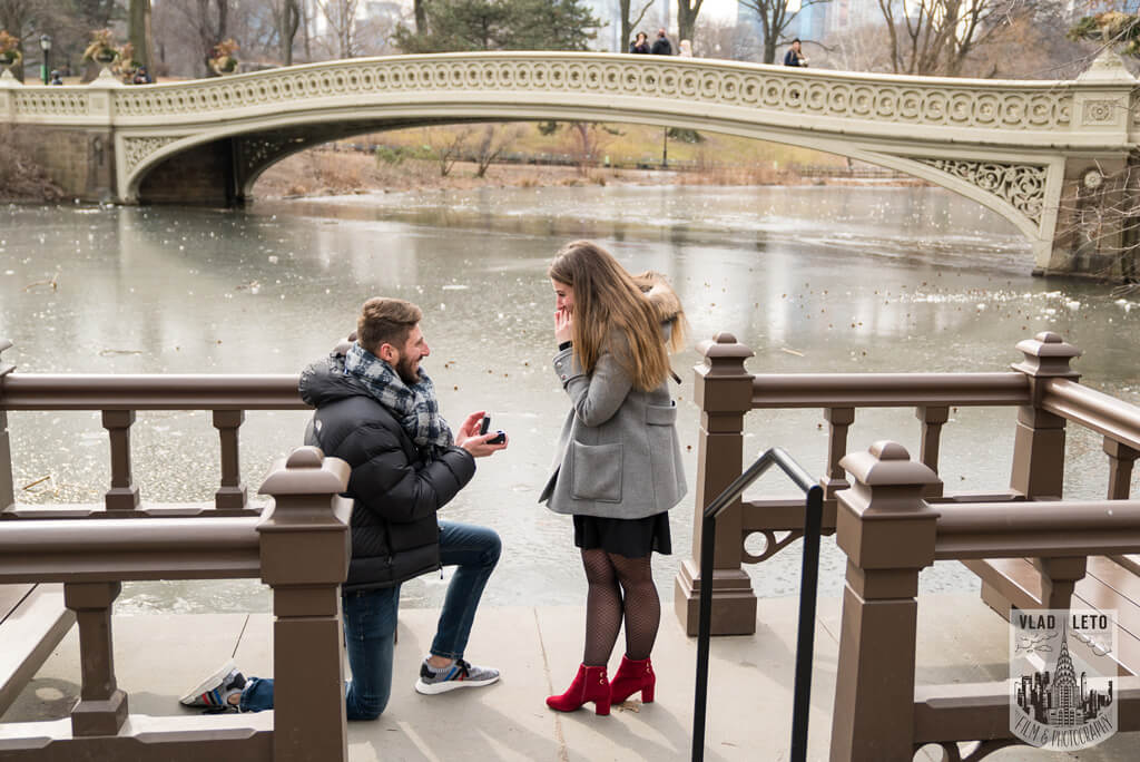 Proposal in central park on bow bridge