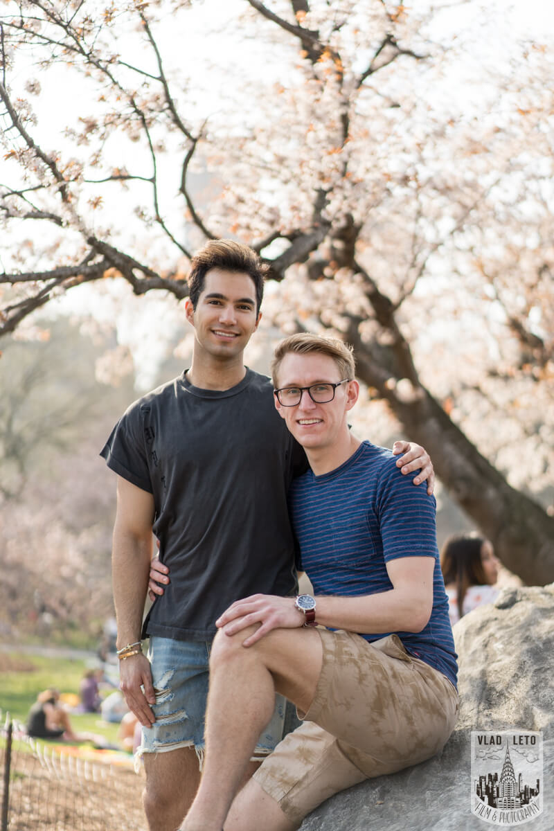 gay couple engaged in central park