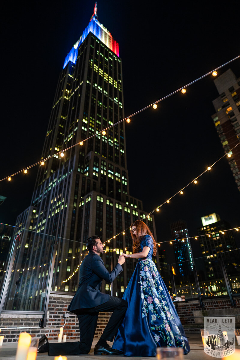 New York wedding proposal on private rooftop 