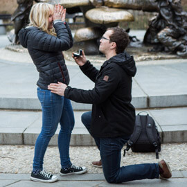 Surprise wedding proposal by Alice in Wonderland statue in Central Park.