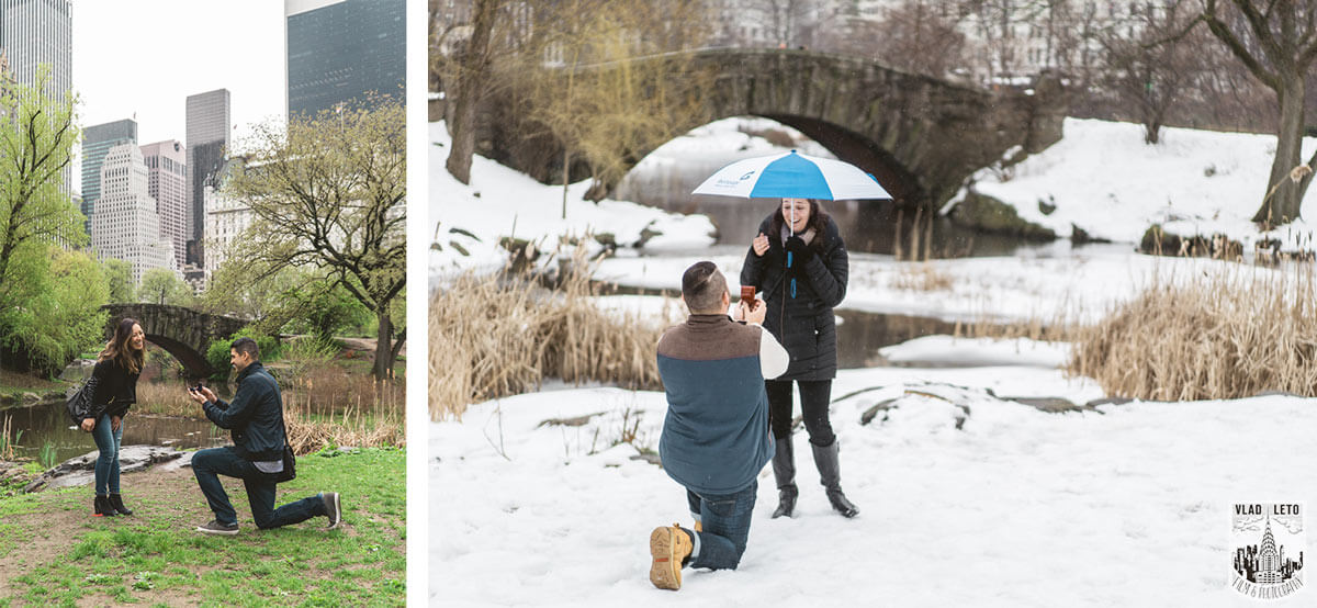 Surprise Proposal at Gapstow Bridge in Central Park.