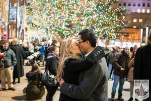 Surprise Proposal by Christmas tree at Rockefeller Center. Photographer Vlad Leto