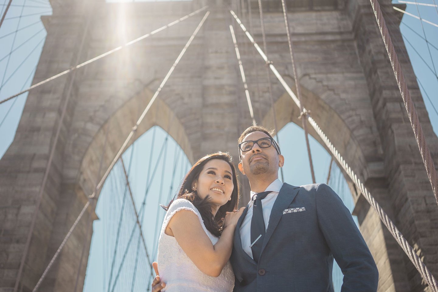 Just Married Couple after elopement on Brooklyn Bridge.