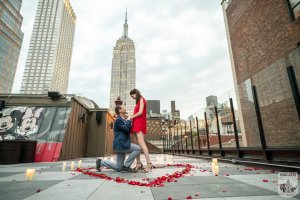 Marriage Proposal on a private rooftop with Empire State building on the background