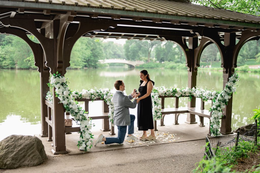 Marriage proposal under cover in Central Park during their NYC vacation
